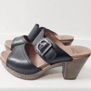 Dansko Ramona Black Leather Clog Sandals, Size EU 39